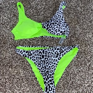 Neon Green and Cheeta Bathing Suit